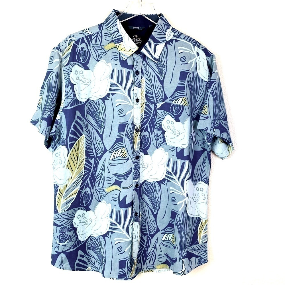 Bohio Linen Tropical Short Sleeve Button Up Size L